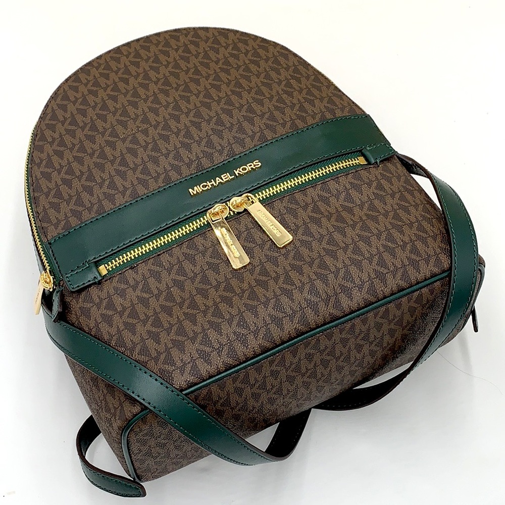 MICHAEL KORS KENLY MEDIUM BACKPACK Racing Green/ Brown signature color - Picture 10 of 16